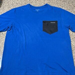 Coach Men’s Blue Short Sleeve Crewneck Tee with Black Zip Pocket
